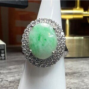 Green Jade gemstone on .025 sterling silver band, size 6